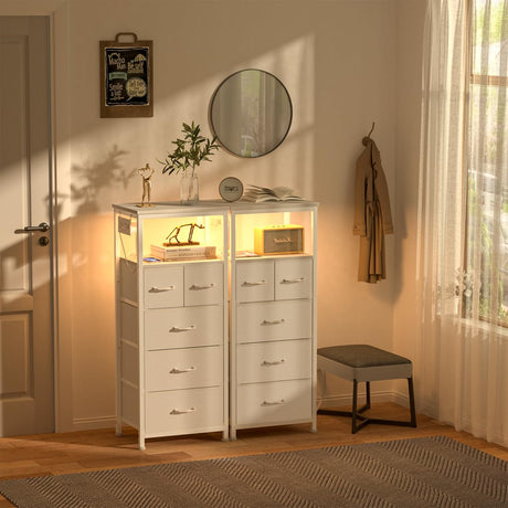 Tall Dresser with 6 Drawers and LED Dresser with Charging Station