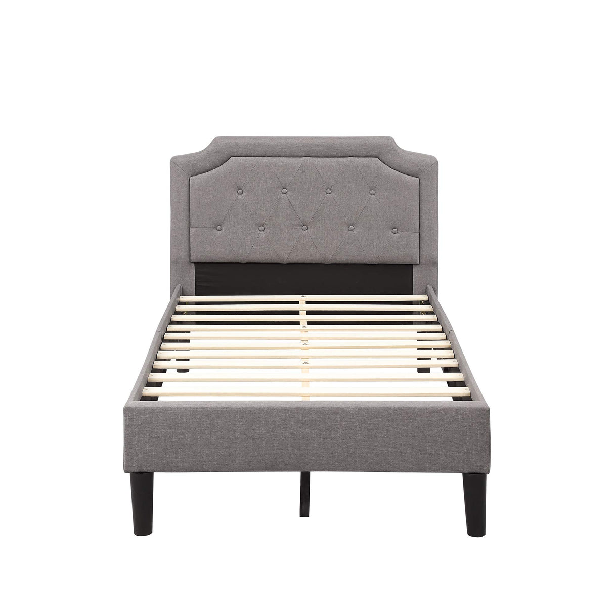Bed Frame Upholstered Scalloped Linen Platform Bed Twin Beds Mattress Foundation