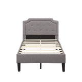 Bed Frame Upholstered Scalloped Linen Platform Bed Twin Beds Mattress Foundation