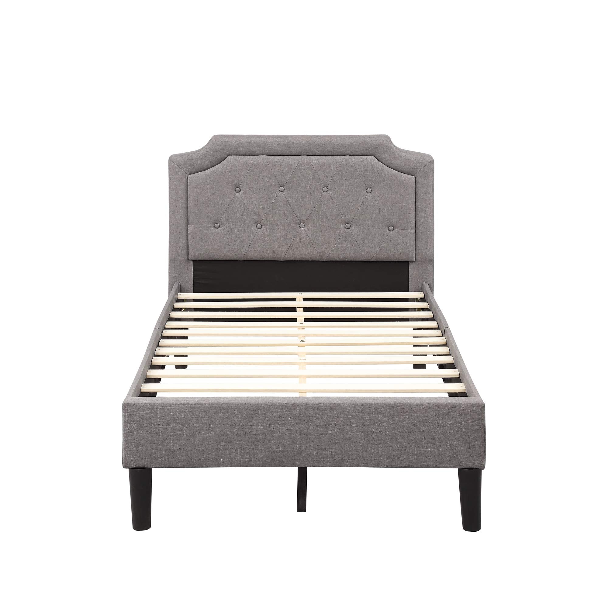 Bed Frame Upholstered Scalloped Linen Platform Bed Twin Beds Mattress Foundation