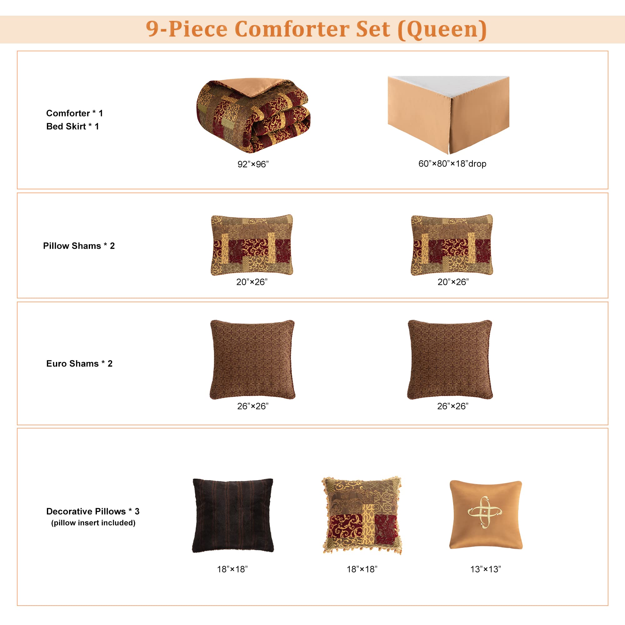 9-Piece Jacquard Comforter Set - Luxury Patchwork Bedding Queen