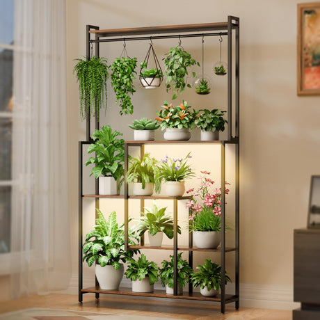 Large Plant Stand Indoor with Grow Light , 72" Tall Metal Plant Shelf, 5 Tiers 12 Pots Holder