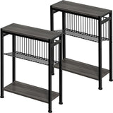 Small Side Table for Small Space, 3-Tier Narrow End Tablewith Magazine Holder