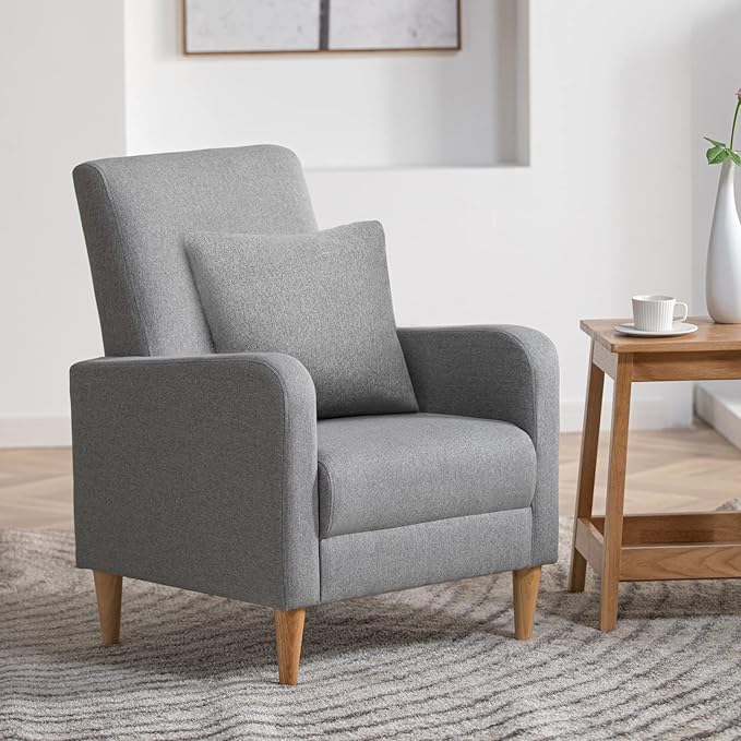 Modern Upholstered Accent Chair Armchair with Pillow, Fabric Reading Living Room
