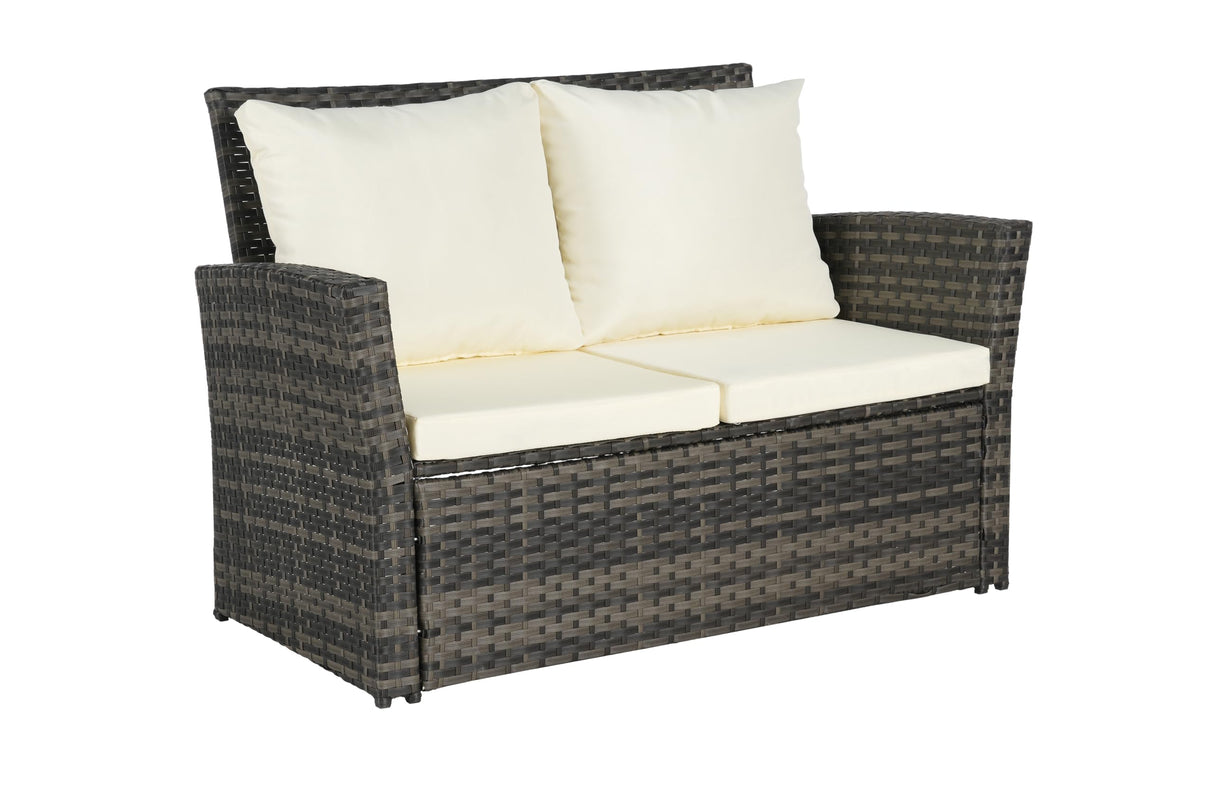 4 Pieces Outdoor Patio Furniture Set with Rattan Chairs and Tempered Glass Table