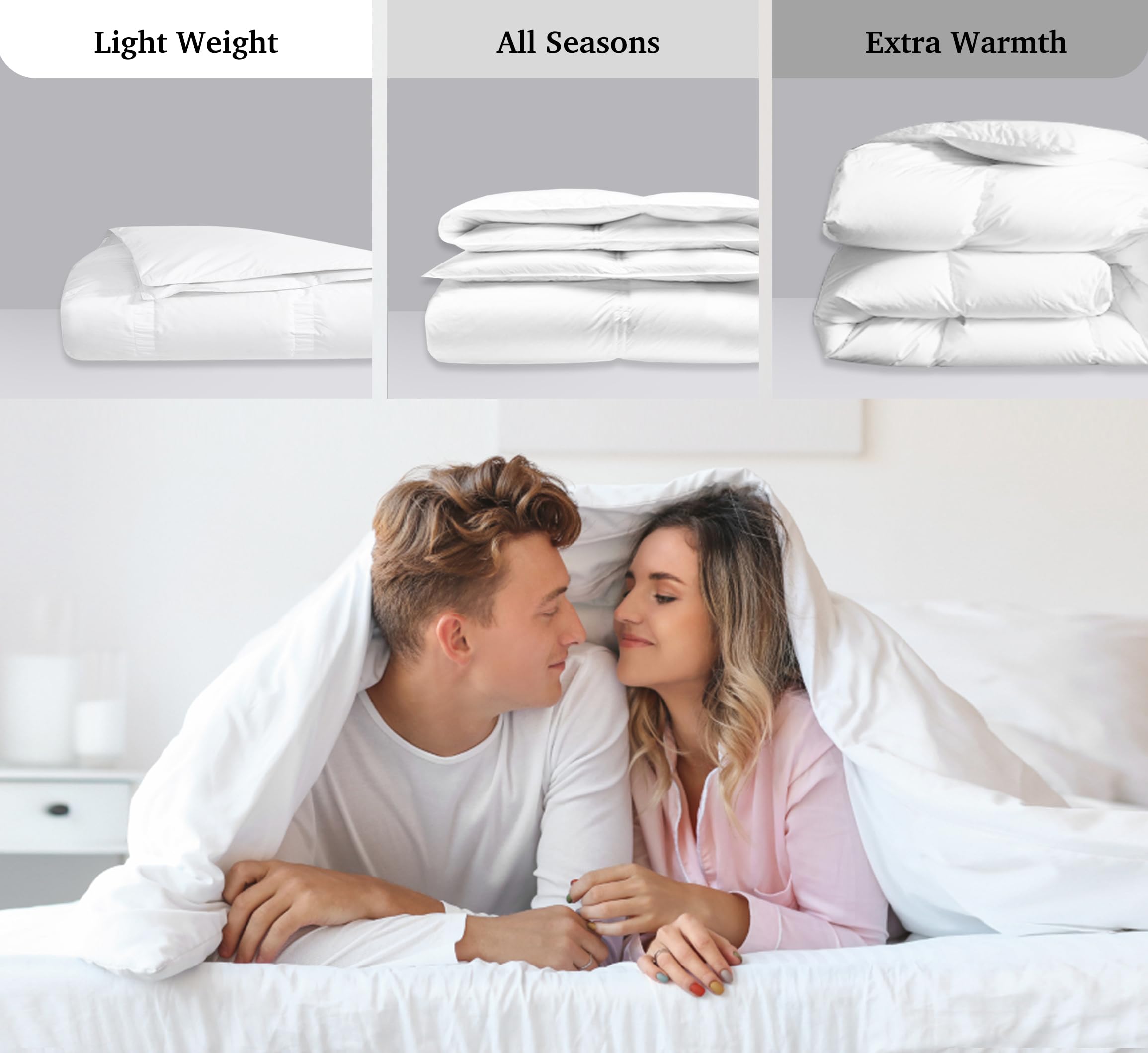 Hotel Grand White Goose Down Fiber Comforter King, Hotel Collection Hypoallergenic Goose Down Fiber Duvet Insert King, Extra Warmth Bedding Comforter for Cold Weather 65oz, 106 x 90 Inch