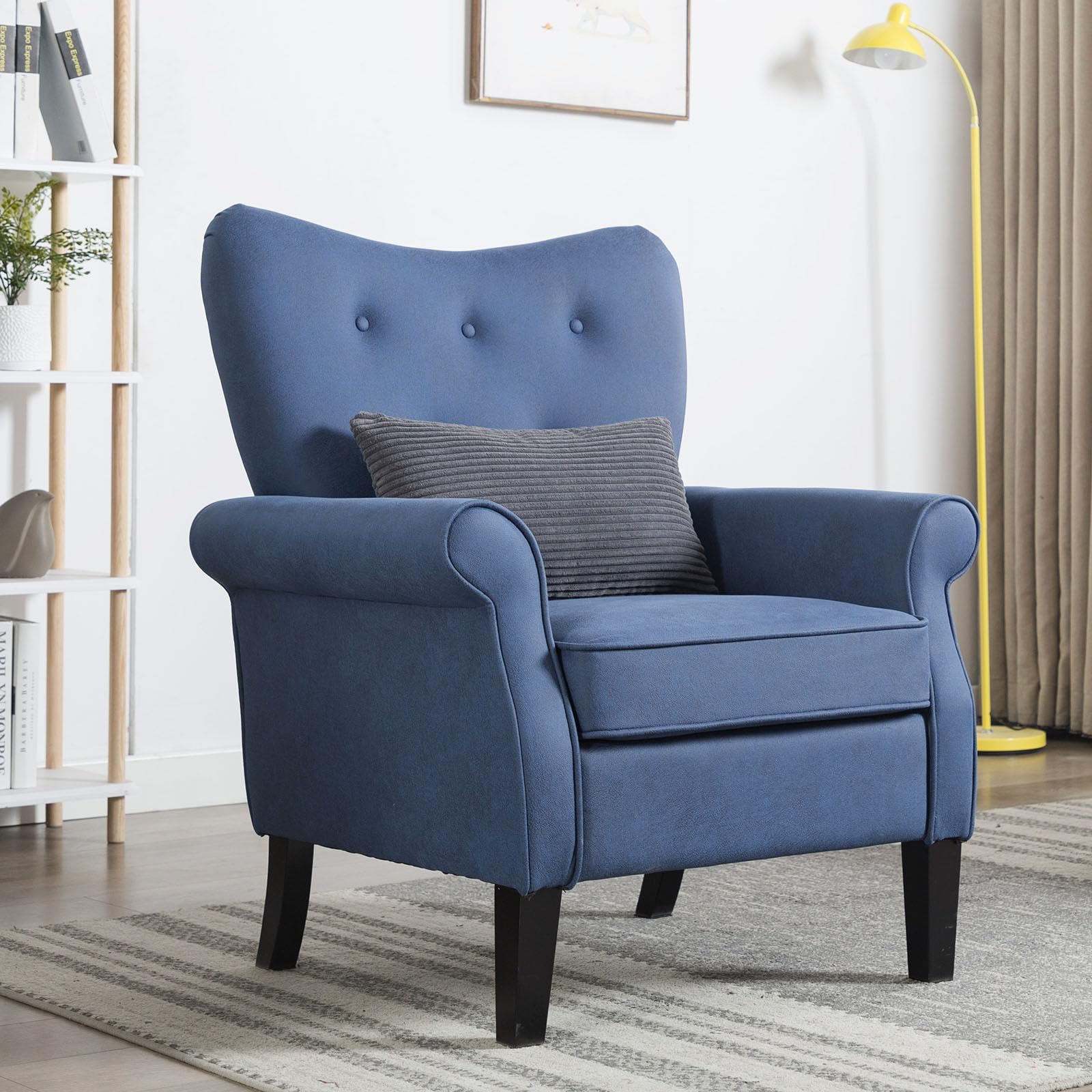 Tufted Upholstered Accent Arm Chair with Tech Cloth(Leathaire), Love Shape Single Sofa Club Chair for Living Room, Bedroom, Home Office, Reading/Hosting Room,Blue Color