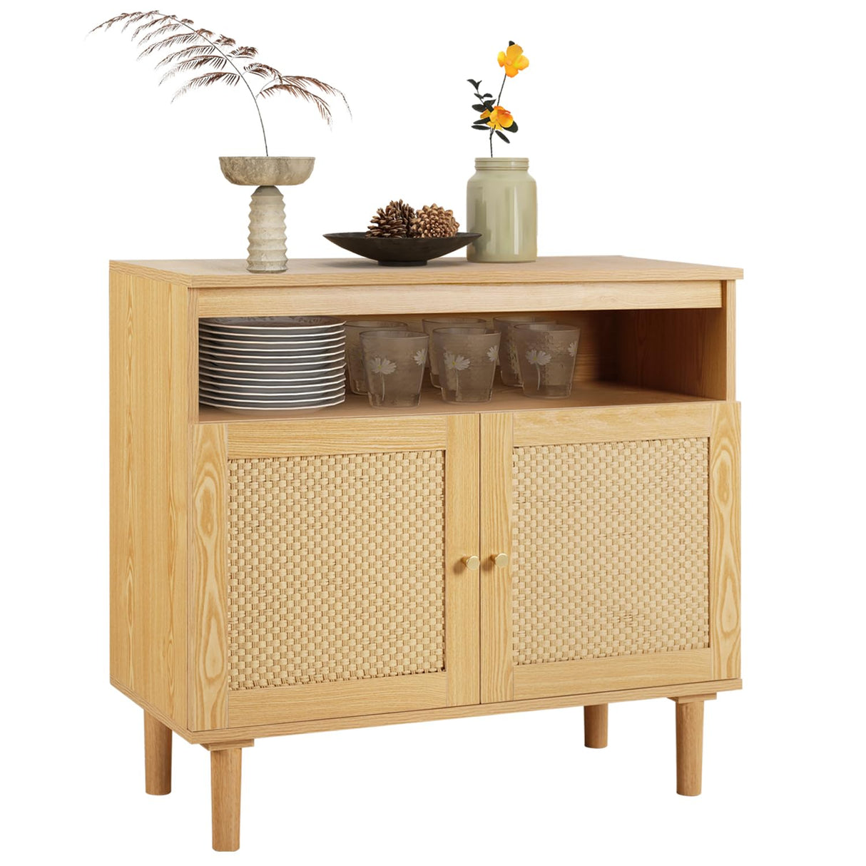 Modern Buffet Cabinet with Storage, Boho Farmhouse Accent Sideboard