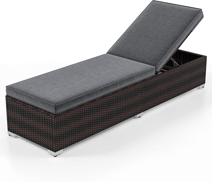 Patio Chaise Lounge Set of 2, Outdoor Rattan Lounge Chair with 6-Level Backrest