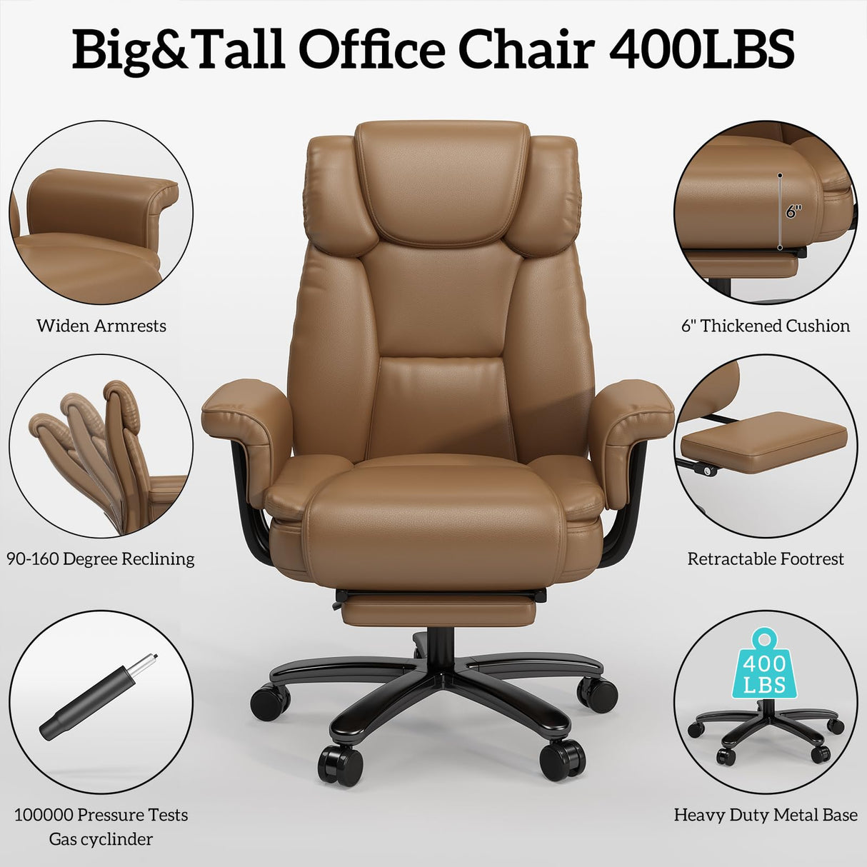 Big and Tall Office Chair 400LBS with Wide Seat and Arms, 160° Reclining Office Chair