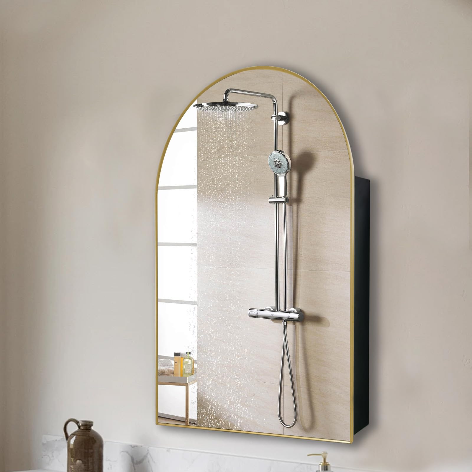 Arched Medicine Cabinet with Mirror,Surface Mounted Farmhouse Bathroom Medicine