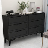 TaoHFE 6 Black Dresser for Bedroom Modern Black Chest of Drawers for Nursery Wood Dresser for Kids Horizontal Dressers & Chests of Drawers for Bedroom Living Room (Black/ 6 Drawer)