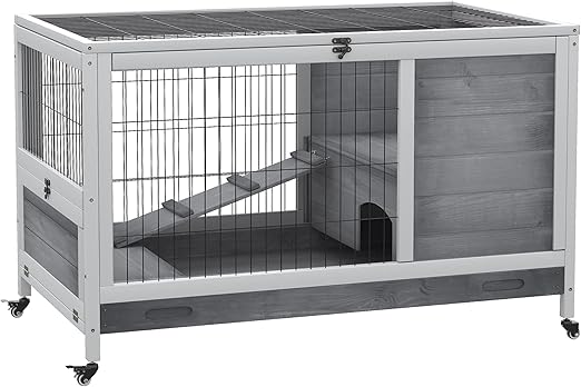 Wooden Rabbit Hutch Indoor Outdoor, Elevated Bunny Cage