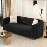 Modern Black Velvet Couch for Living Room, 83.46" Curved Black Sofa with Gold Metal