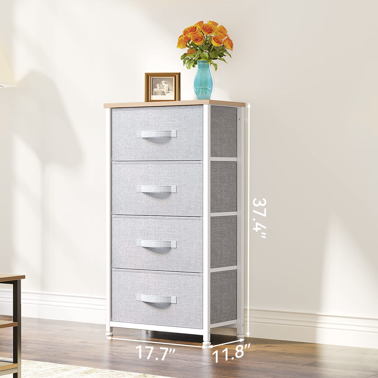 Dresser with 4 Drawers - Fabric Storage Tower, Organizer Unit for Bedroom