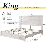 Farmhouse Full Bed Frame with 49" Tall Headboard, Wooden Platform Bed