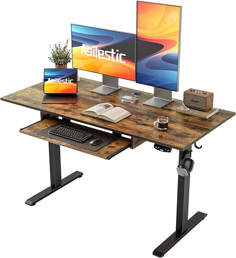 Height Adjustable Desk with Keyboard Tray, 48 x 24 Inches Electric Standing Desk