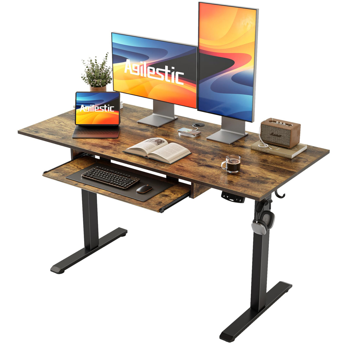 Height Adjustable Desk with Keyboard Tray, 48 x 24 Inches Electric Standing Desk