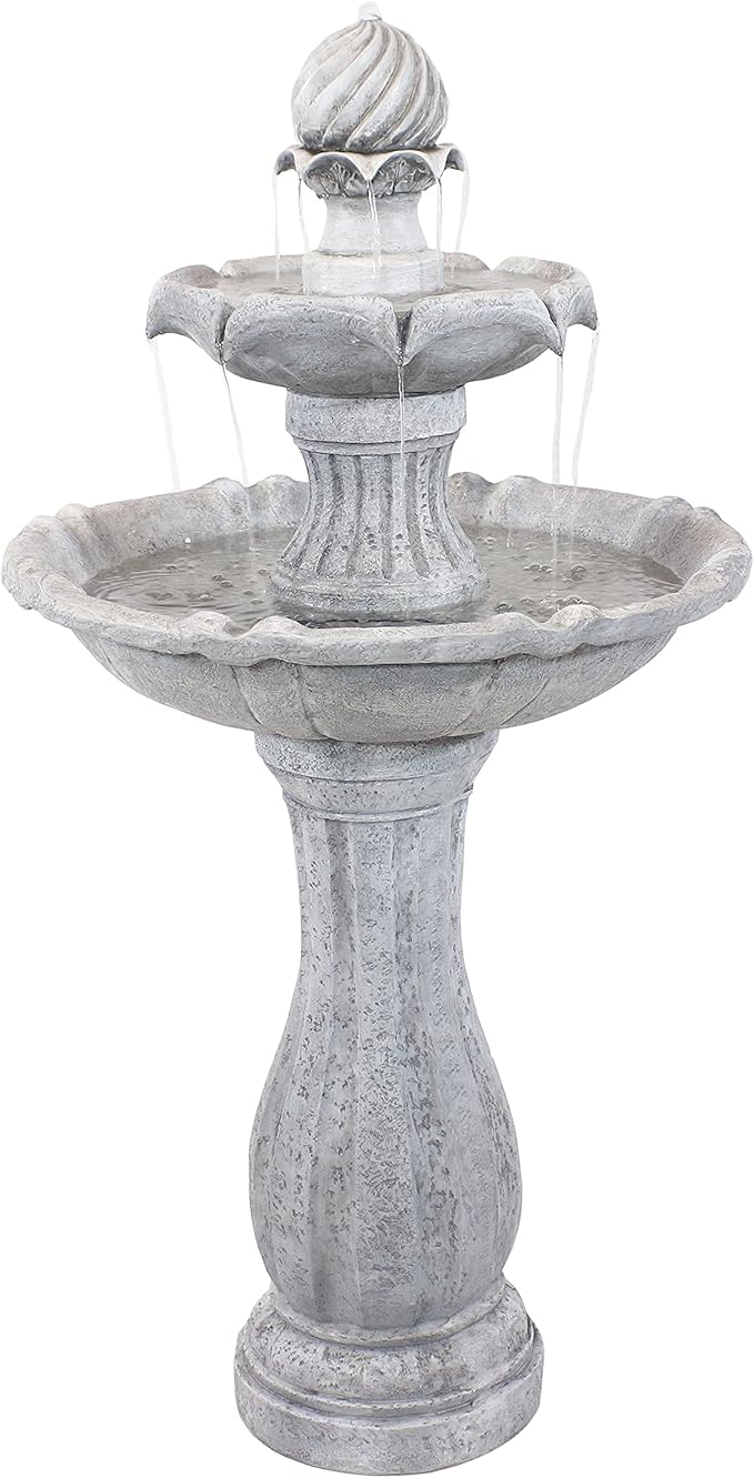 45-Inch 2-Tier Arcade Outdoor Solar Water Fountain - Outdoor Water Feature with LED Light