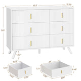 BEWISHOME White Dresser for Bedroom, 6 Drawer Dresser Chests of Drawers with Waveform Fluted Panel, White and Gold Dresser, Modern Wide Dresser Wood dresser for Closet, TV Stand, Hallway, White KCG03W