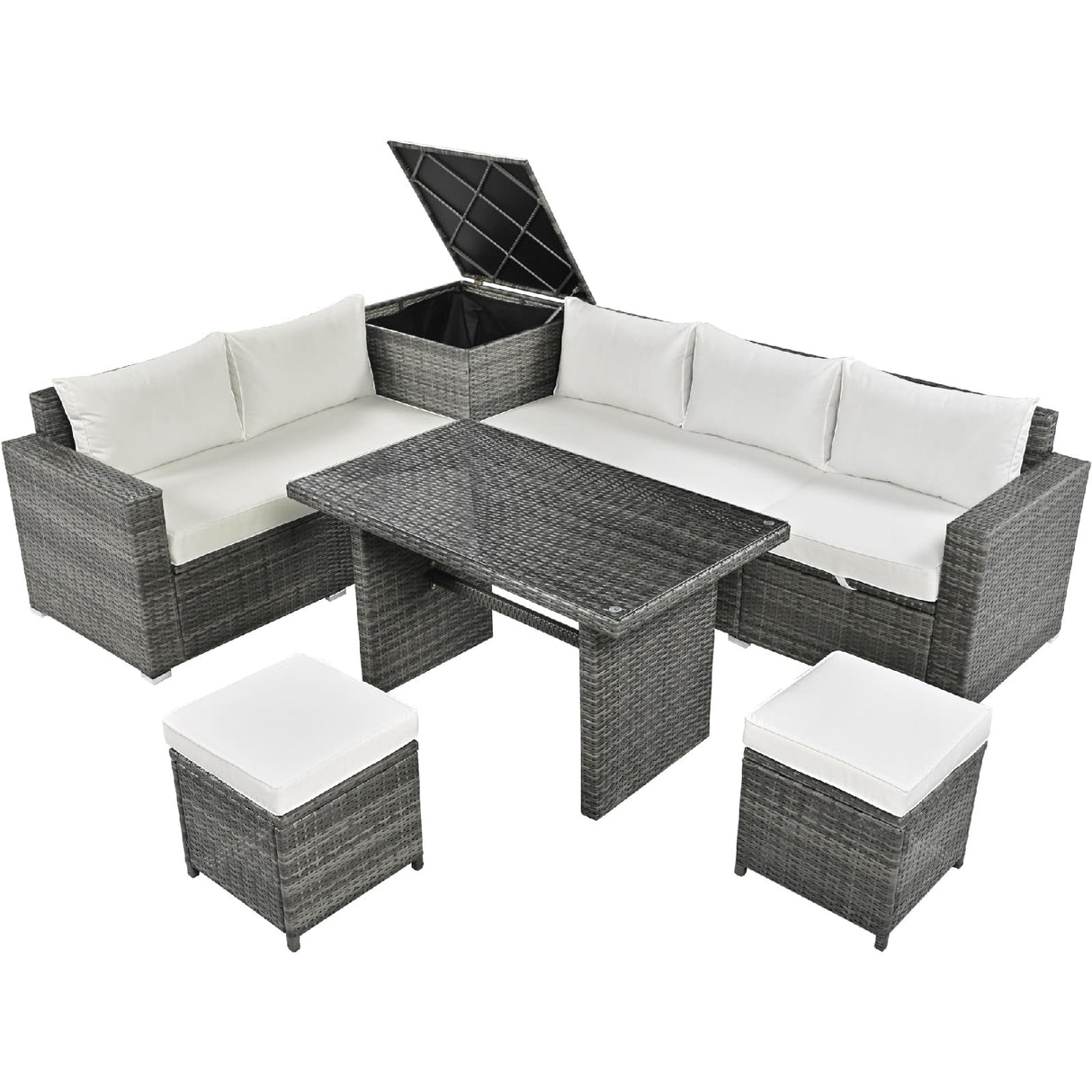 Outdoor Sofa Set Rattan Outdoor Conversation Set 6 Piece 6 PCS Rattan Beige 2 Loveseat