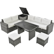 Outdoor Sofa Set Rattan Outdoor Conversation Set 6 Piece 6 PCS Rattan Beige 2 Loveseat