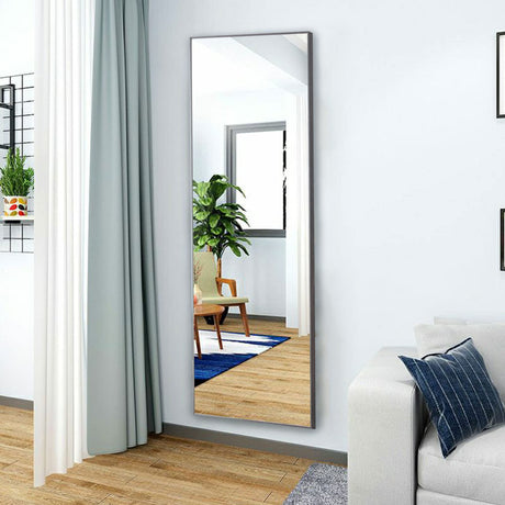 65"x23" Full Length Mirror, Hanging Or Leaning Against Wall with Stand Solid Wood Frame, Floor Mirror for Bedroom Living Room Dressing Room Home Office Decoration Grey