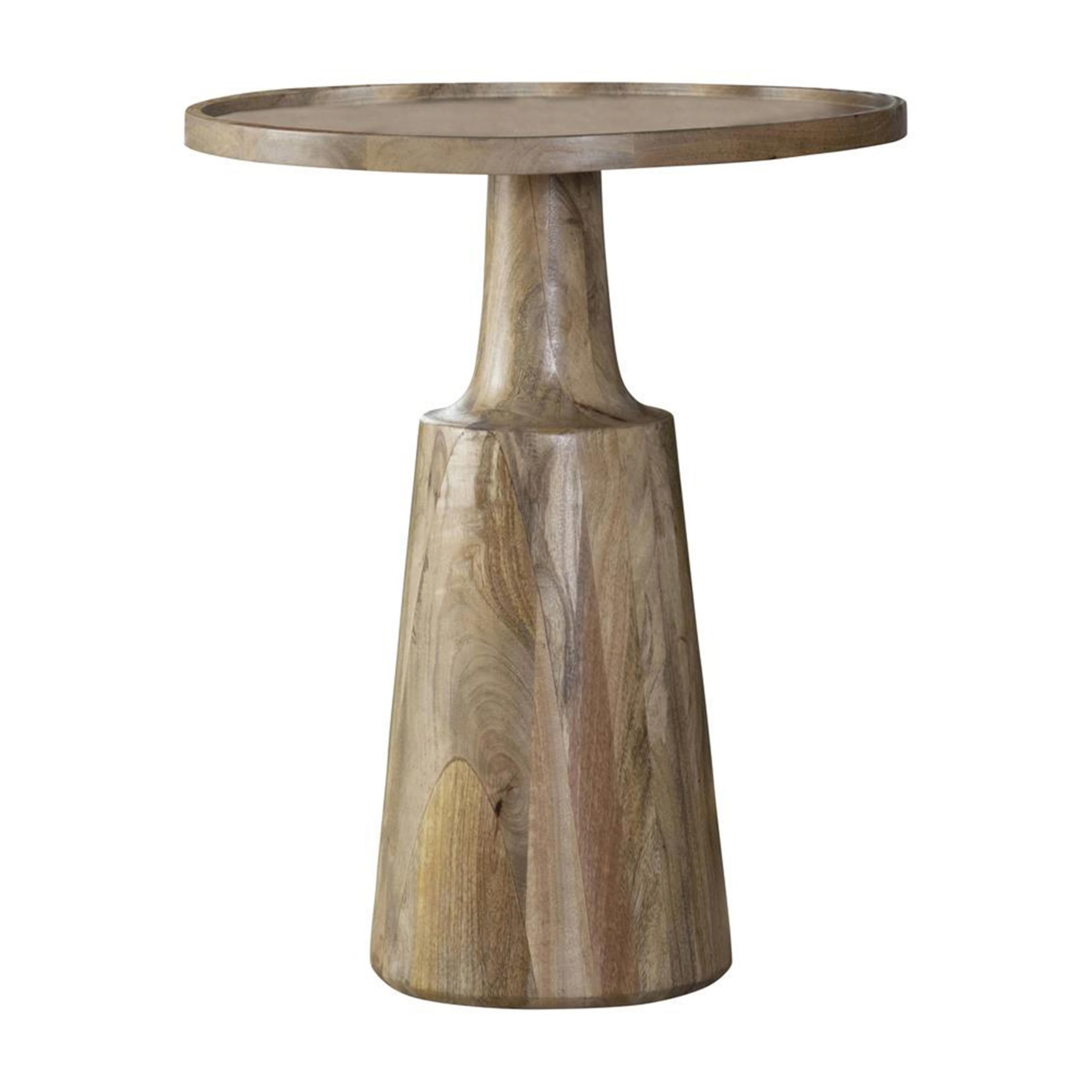Benjara Coch 24 Inch Artisan Accent Table with Round Tabletop, Tapered Base, Brown