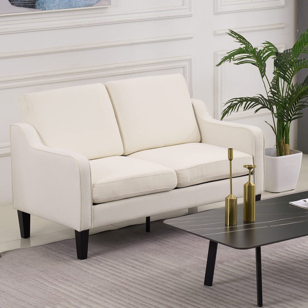Loveseat 53" Small Couch Loveseat Sofas for Living Room Mid Century Modern Sofa Couch Beige Love Seat