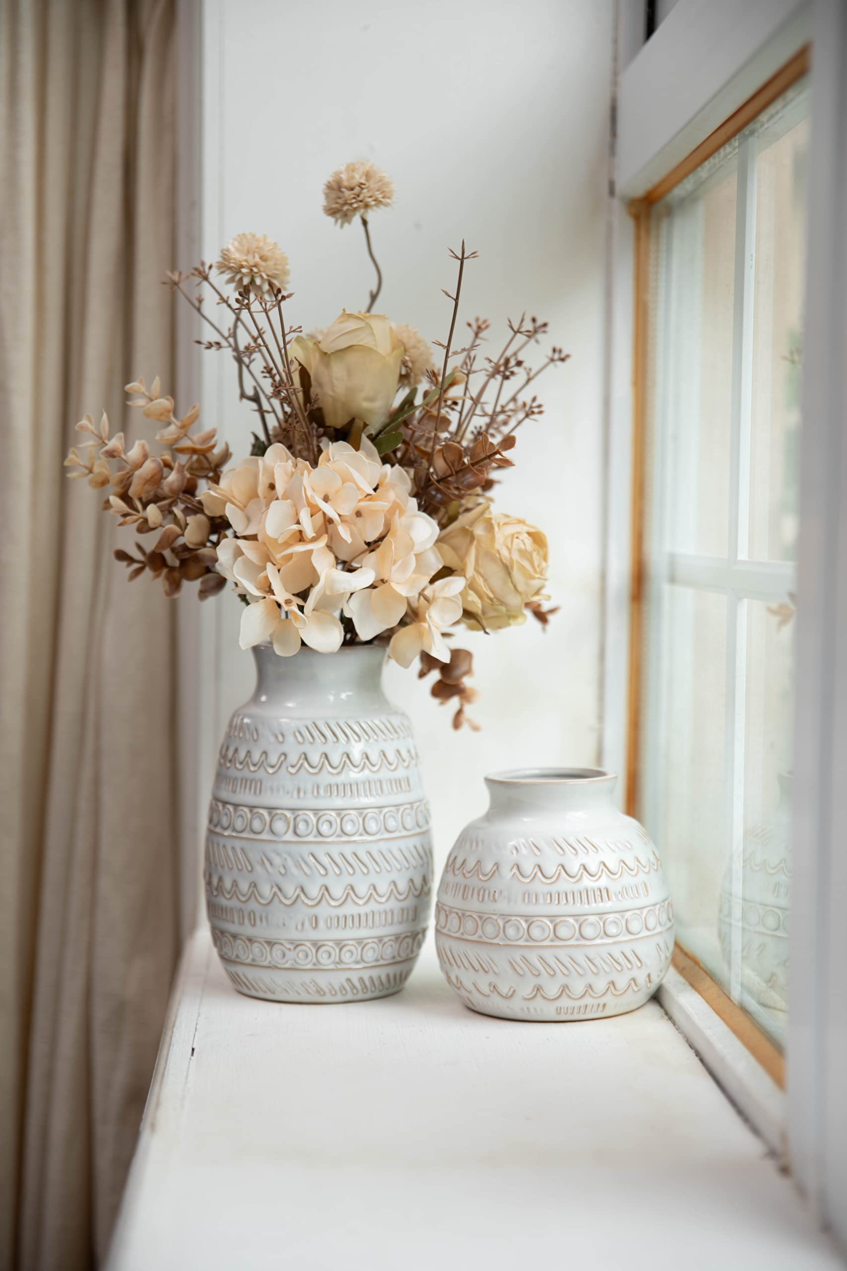 Farmhouse Vases for Home Decor, White Pottery Boho Vases, Decorative Rustic