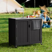 Table Outdoor Kitchen Island with 304 Stainless Steel Top | Rolling Cart with Bar Sink