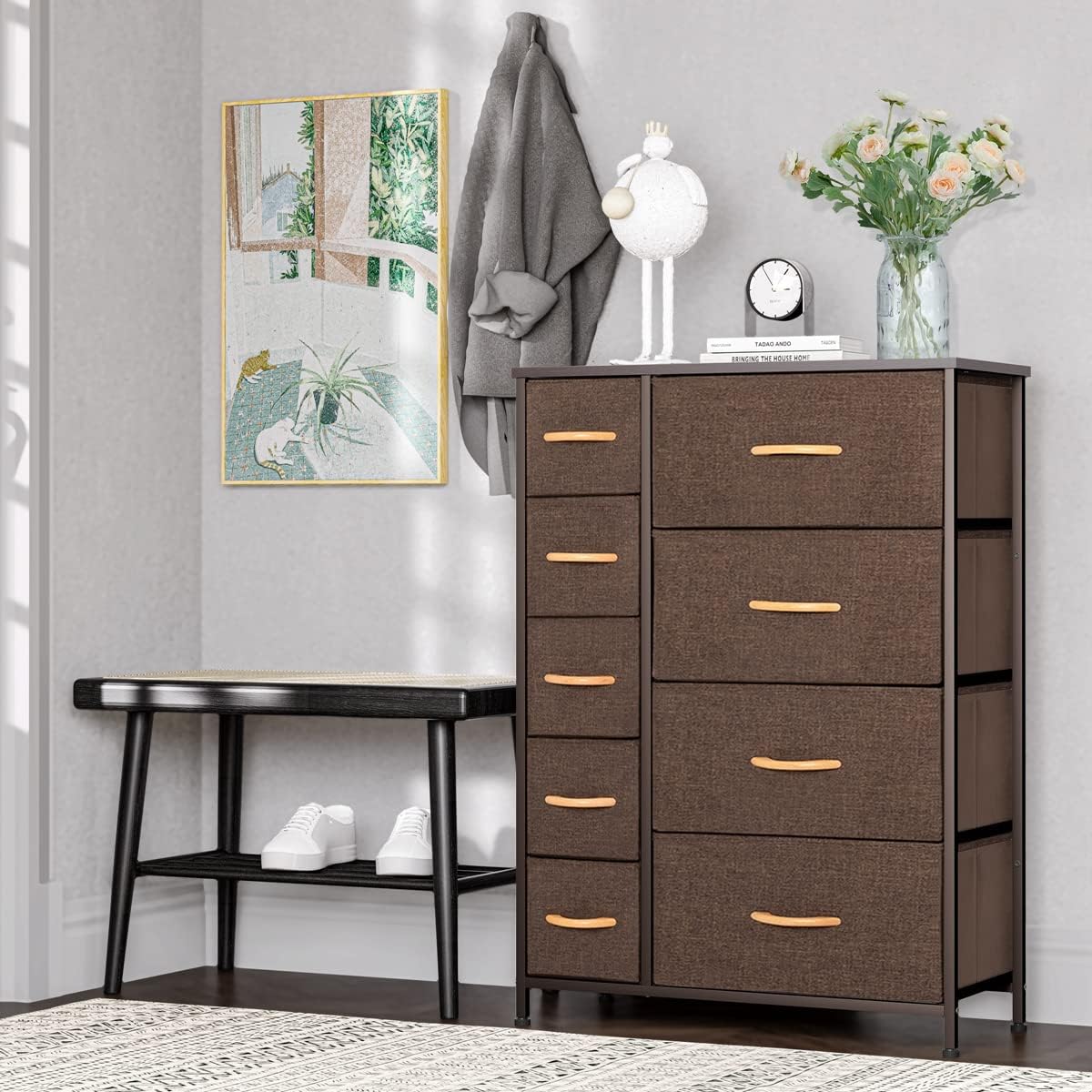 9-Drawer Fabric Dresser: Versatile Storage Organizer with Steel Frame & Wooden