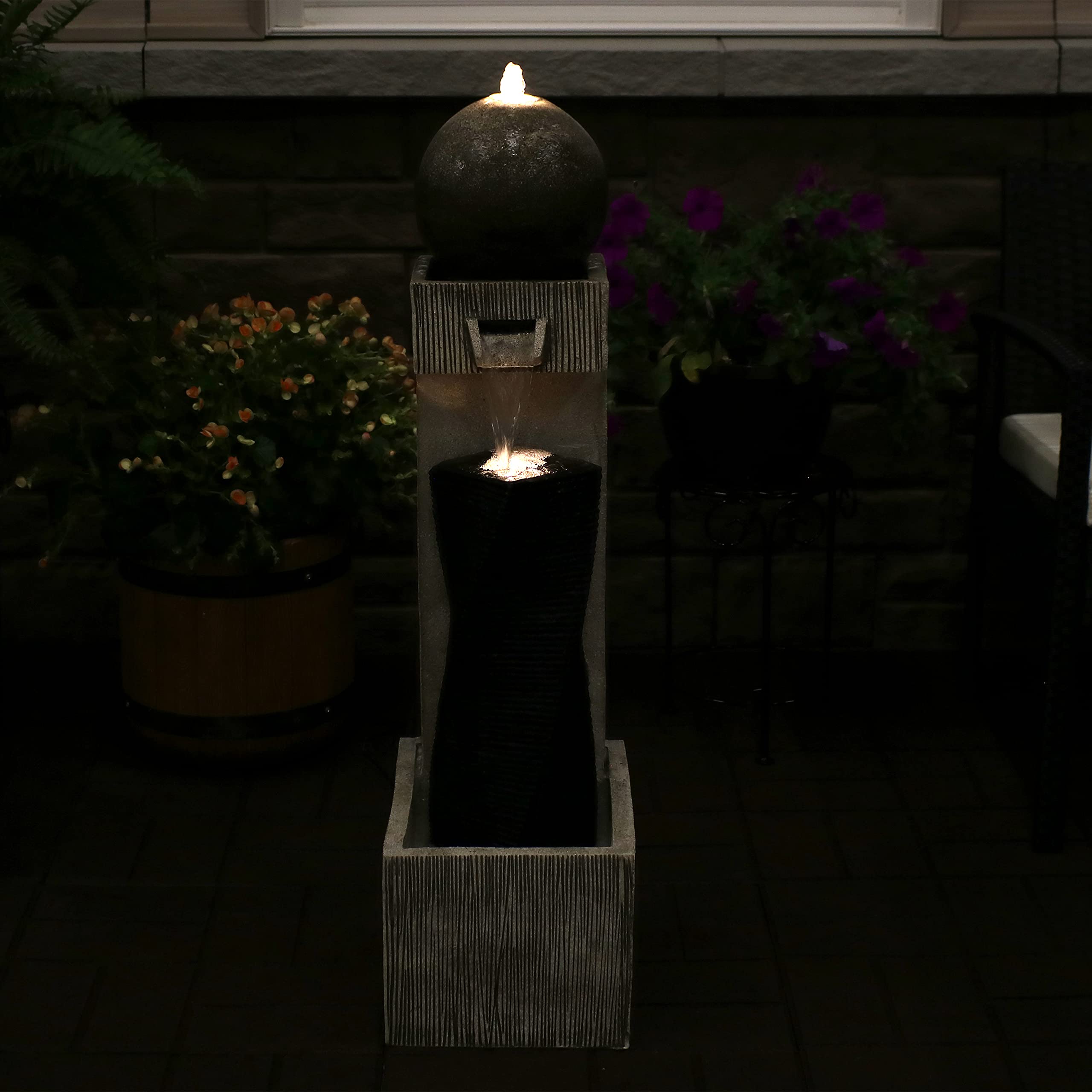 35-Inch Outdoor Water Fountain - LED Lights - Electric Submersible Pump
