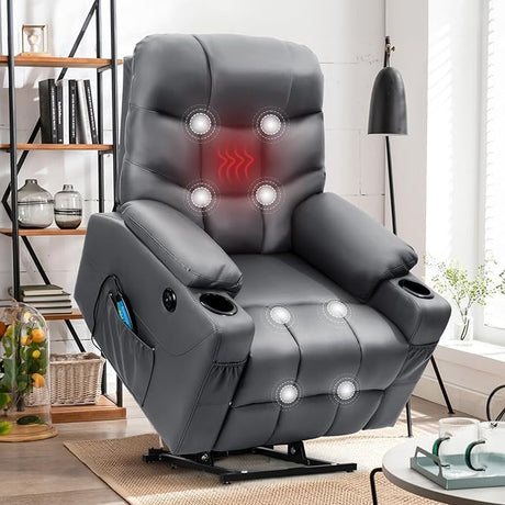 Electric Power Lift Chair, PU Leather Massage Chair Recliner for Adults, Elderly, USB Port