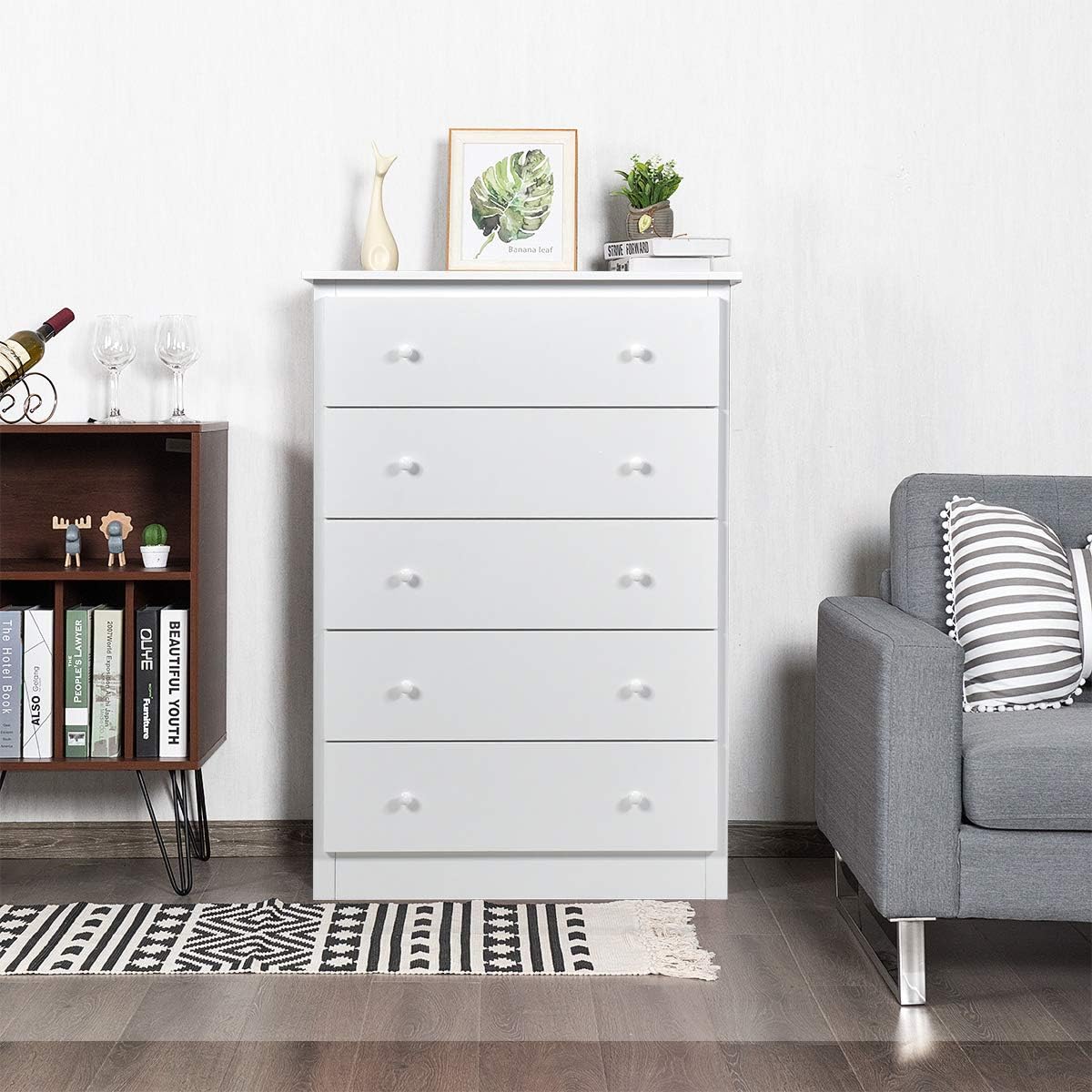 5 Drawer Chest, Storage Dresser, Wooden Clothes Organizer Bedroom, Hallway