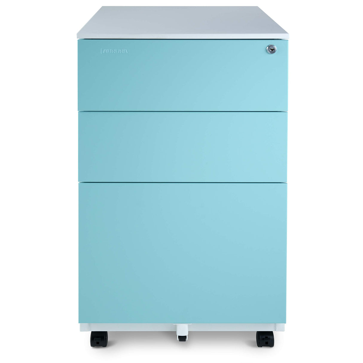 Mobile File Cabinet 3-Drawer Metal with Lock Key Sliding Drawer, White/Aqua Blue