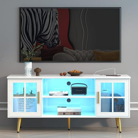 TV Stand Black with 3 Color LED Lights, TV & Media Furniture for Living Room, Media Table