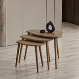 Solid Wood Nesting Coffee Table Set of 3 - Mid Century Modern Pebble Tables