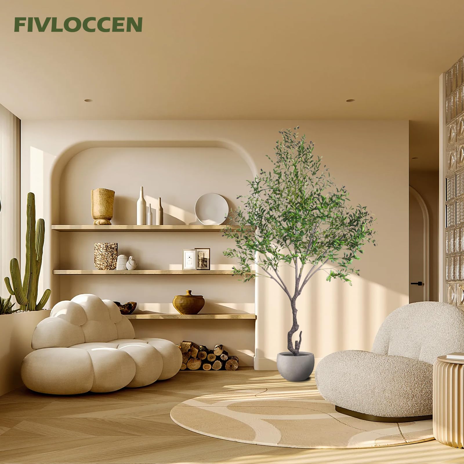 8FT Faux Olive Tree Indoor, Realistic Large Artificial Olive Tree with Bendable Branches
