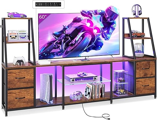 TV Stand for 40-60 Inch TVs with LED Lights & Power Outlets