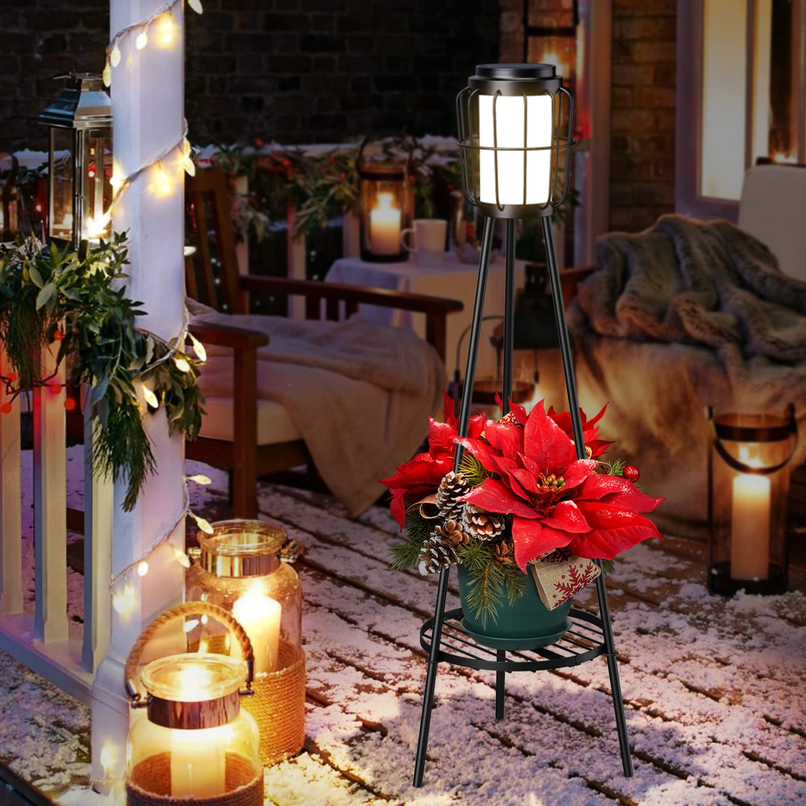 2 Pack Solar Lights Outdoor with Plant Stands, Solar Floor Lamp