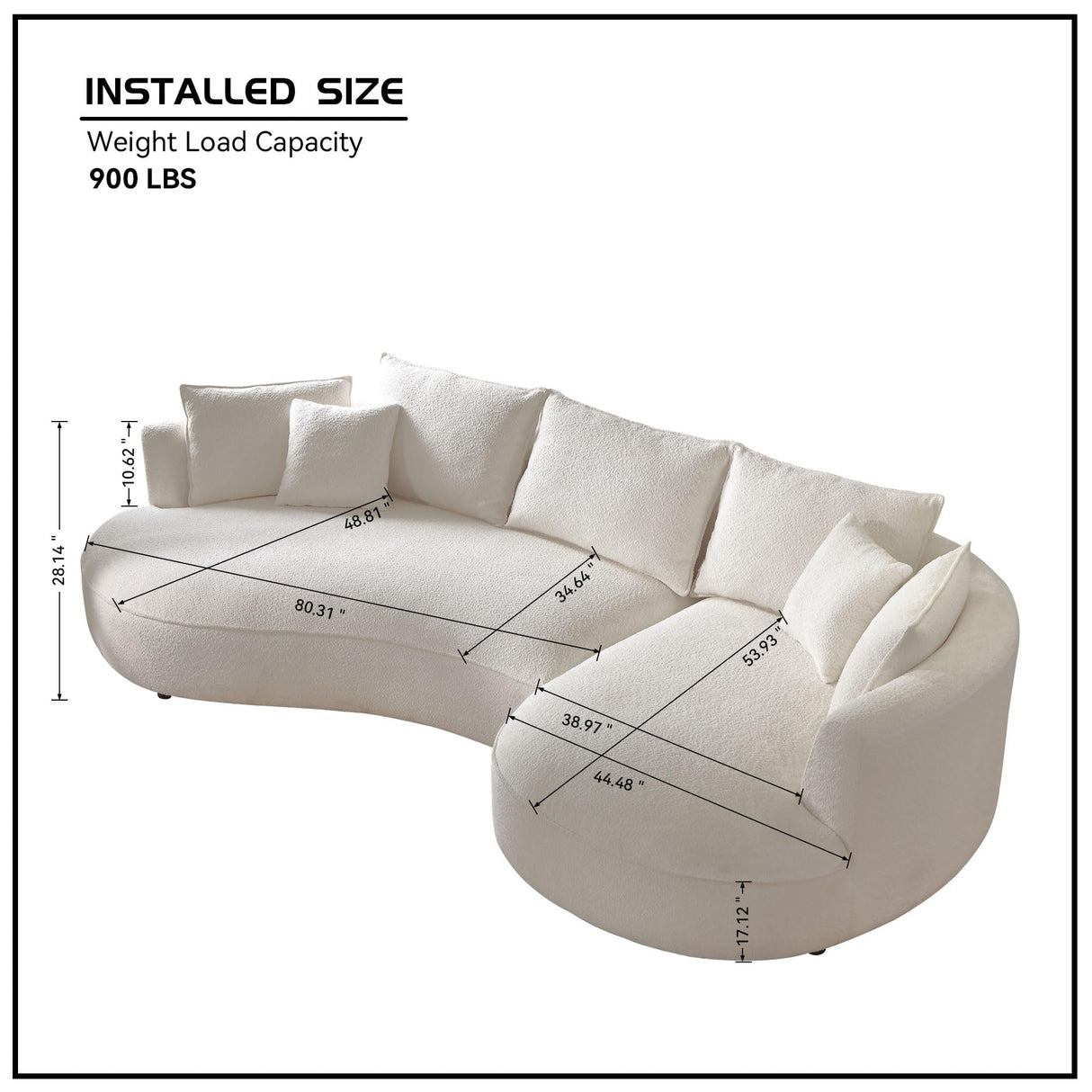 Oversized Modular Curved Sofa with Extra Wide Chaise Lounge and Throw Pillows