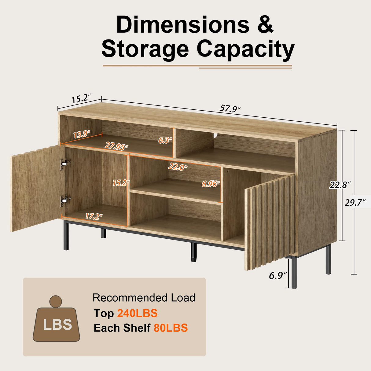 Mid Century Modern TV Stand Cabinet for Living Room,Wood TV Stand Bedroom