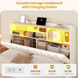 Full Size Bed Frame with Bookcase Headboard and Storage Drawers