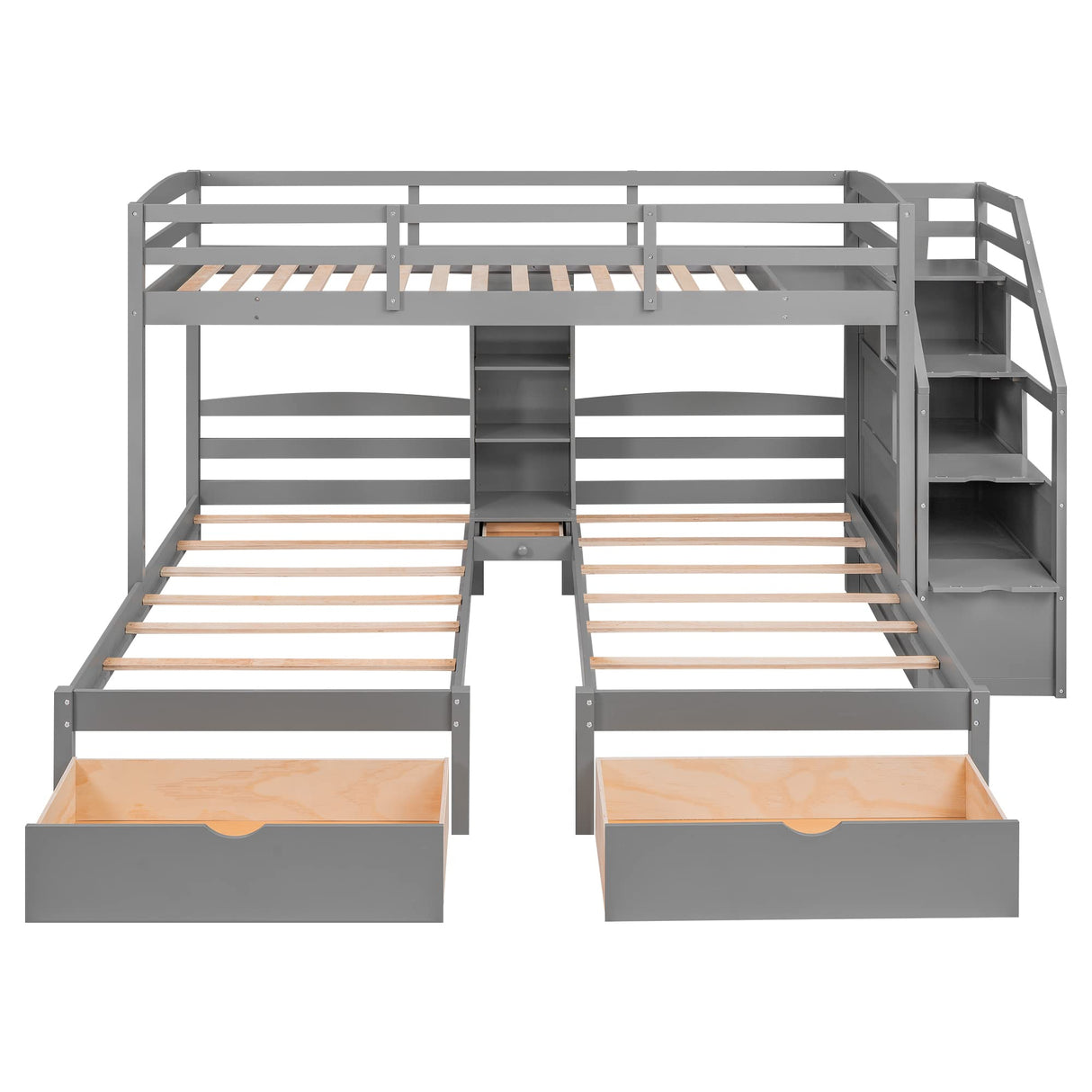 Triple Bunk Bed with Stairs, Twin Over Twin & Twin Bunk Bed for 3, Triple Bunk Bed with Drawers