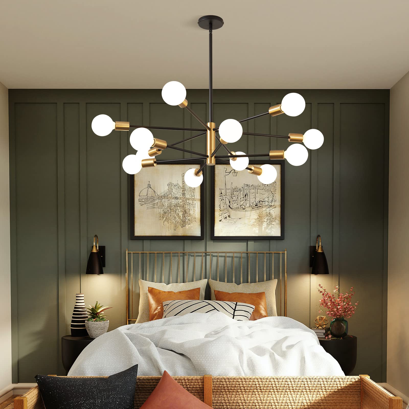Modern Chandelier 12-Light Sputnik Chandeliers Black and Gold Chandelier Light Fixtures
