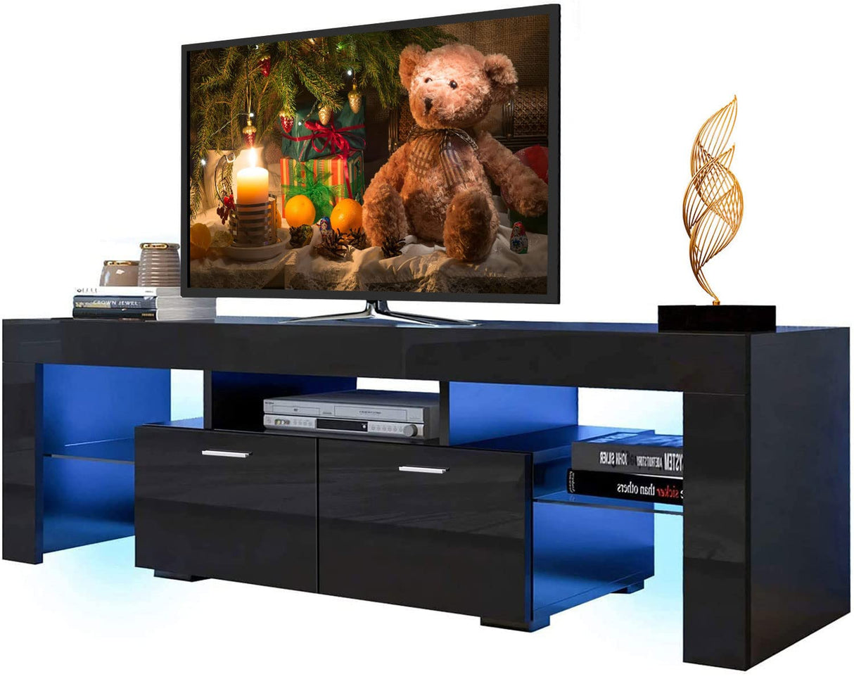 TV Stand for 65 inch TVs, 20 Minutes Quick Assemble Black TV Stand with LED Lights