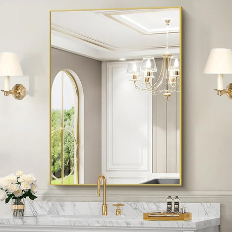 Black Bathroom Mirror for Wall, 60x36 Inch Rectangle Mirrors with Metal Frame