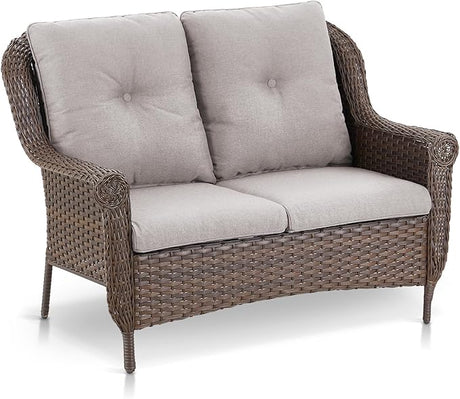 Patio Wicker Loveseat 2-Person Sofa - Heavy Duty Outdoor Resin Rattan Lawn