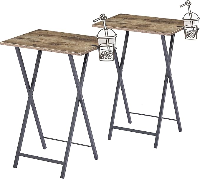 LuxFold 2-Piece Modern Marble Snack Tray Table Set with Cup Holder